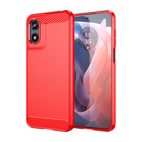 Moto G Play 2024 Carbon Fiber Brushed Texture TPU Phone Case - Red